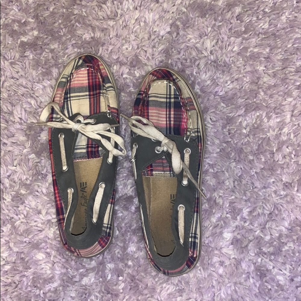 Pink checkered boat shoes with laces
